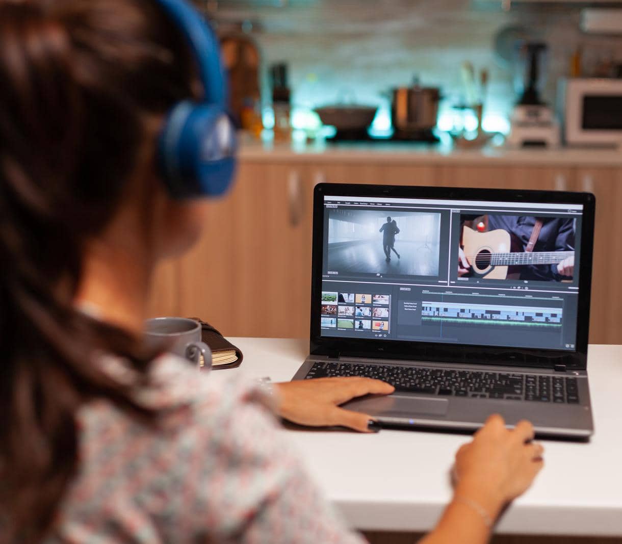 Filmmaker editing video footage