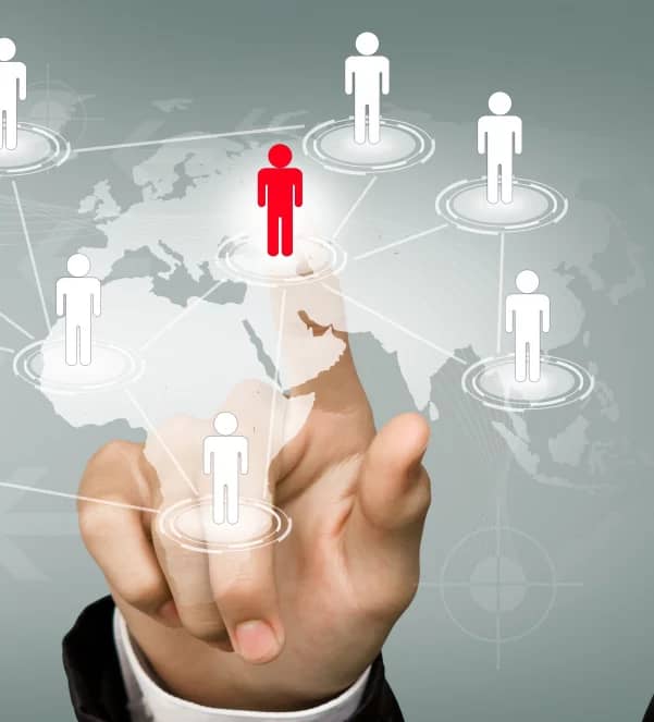 businessman touching red icon connected