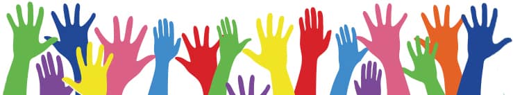 colorful hands reaching up