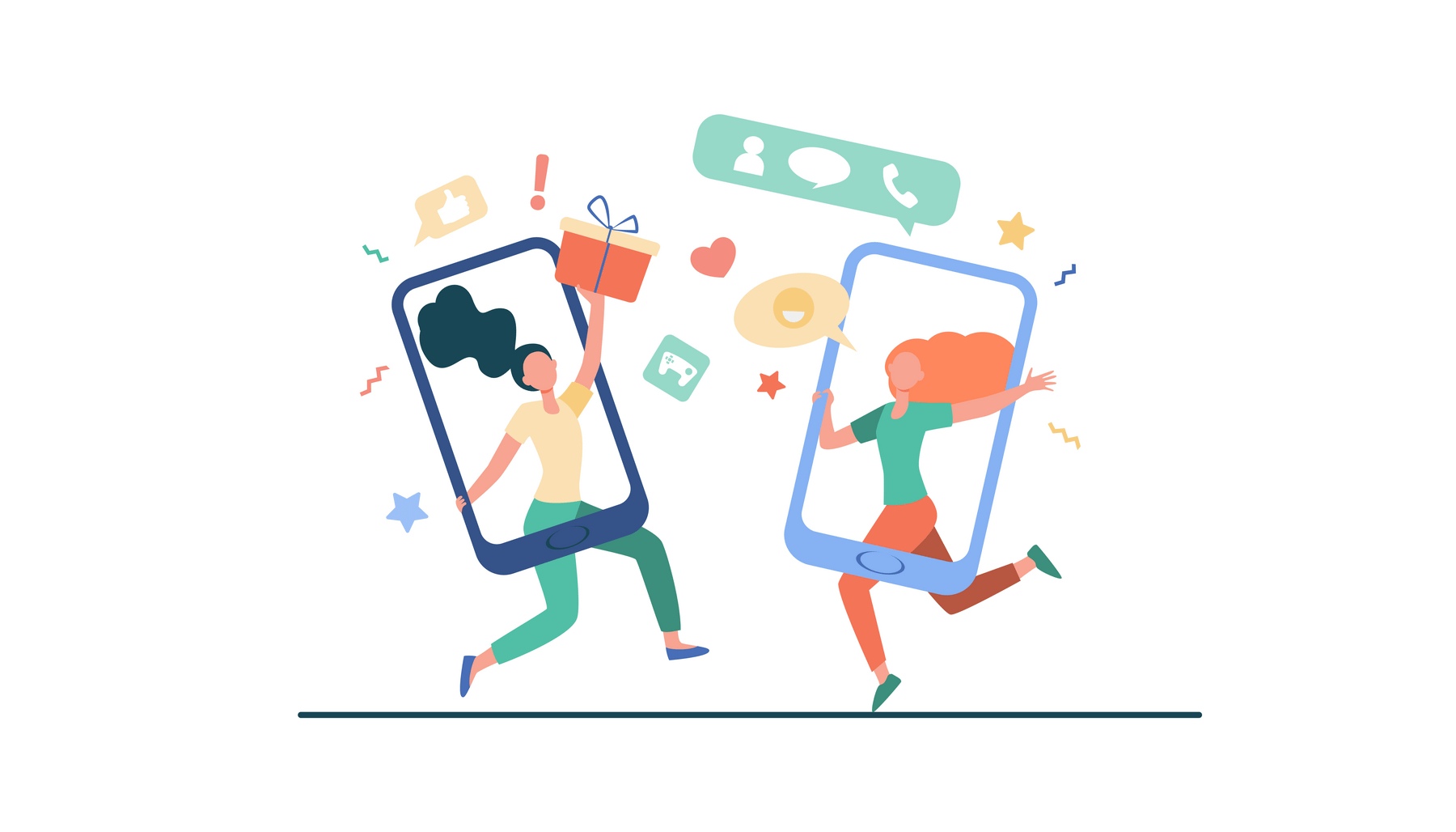 two woman inside a smartphone two woman inside a smartphone