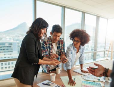 co-workers discussing