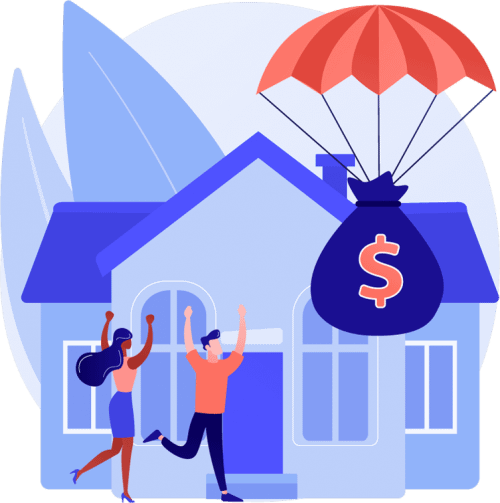 house and bag of cash on a parachute house and bag of cash on a parachute
